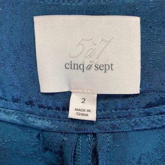 Cinq A Sept Keaton Jacquard Patterned Pants w/ Leg Bow Ties Peacock Blue Size 2 - Picture 4 of 12
